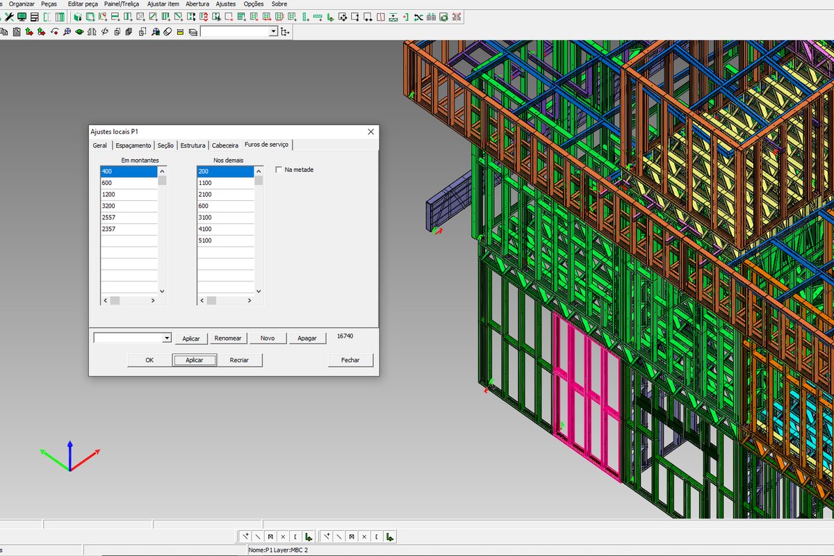 Ecrã do software de produção da ConstruÁgil, com o modelo tridimensional da
              estrutura em cores por família de elementos.